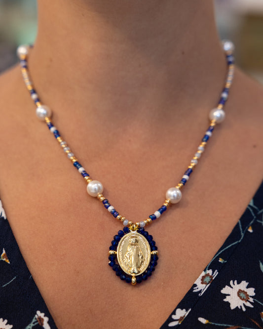 Navy blue Miraculous Medal - Rue du Bac